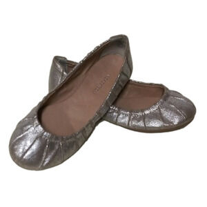 Nordstrom Girl's Gold Pewter Round Toe Slip On Low Heel Ballerina Shoe